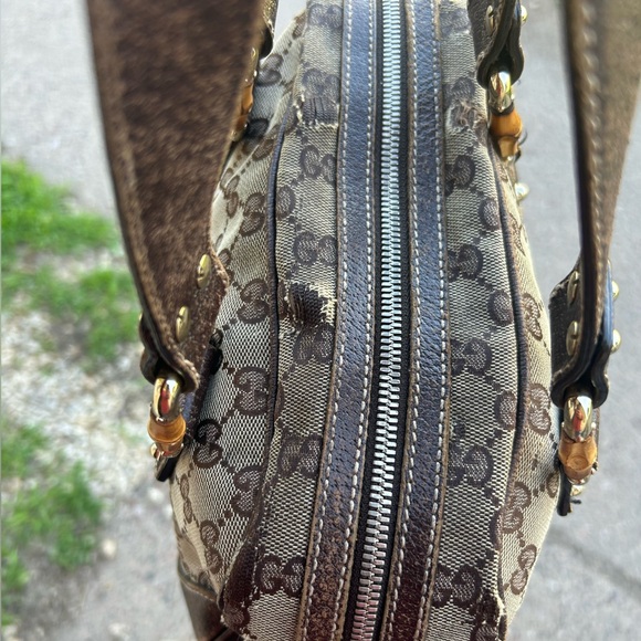 Gucci Bamboo Accent Monogram GG Boston Tote Bag - Picture 6 of 13